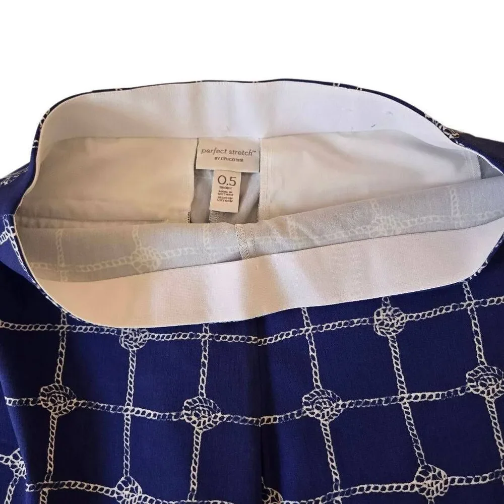 Chicos Perfect Stretch Womens Blue Nautical Rope Print Shorts Size XS